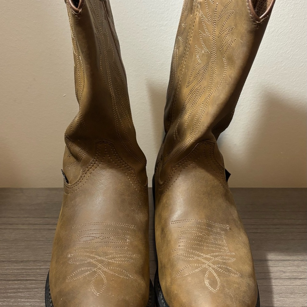 Justin Western Cowboy Boots Brown Leather Mens 9.5 D Stitched Style